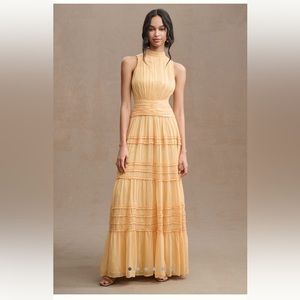 BHLDN Juniper Metallic Tiered Backless High Neck Gown